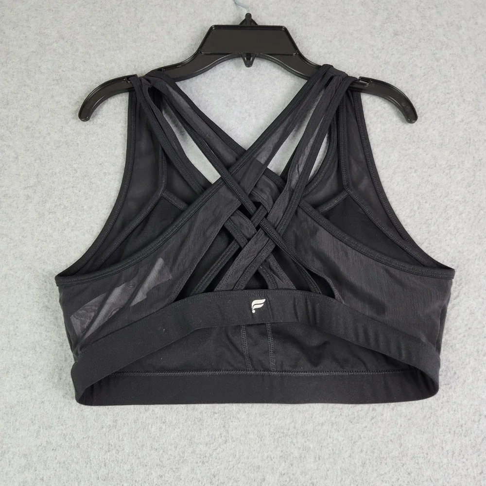 Fabletics Sports Bra Womens Large Black Mesh Overlay Gym Workout Crisscross Back